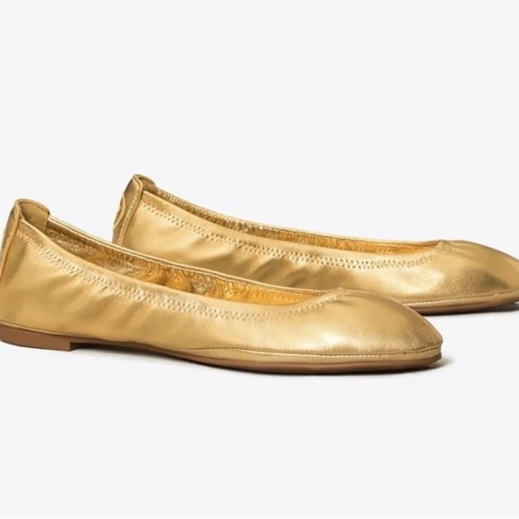 TORY BURCH EDDIE METALLIC BALLET FLAT IN GOLD **NWOT** - Picture 6 of 9